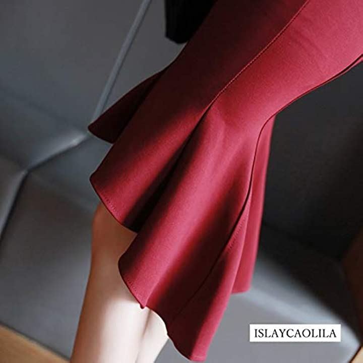 マーメード ワンピース ベアトップ フィッシュテール クラブドレス オフショルダー ノースリーブ タイト ミモレ丈 レディース(ワインレッド, L)