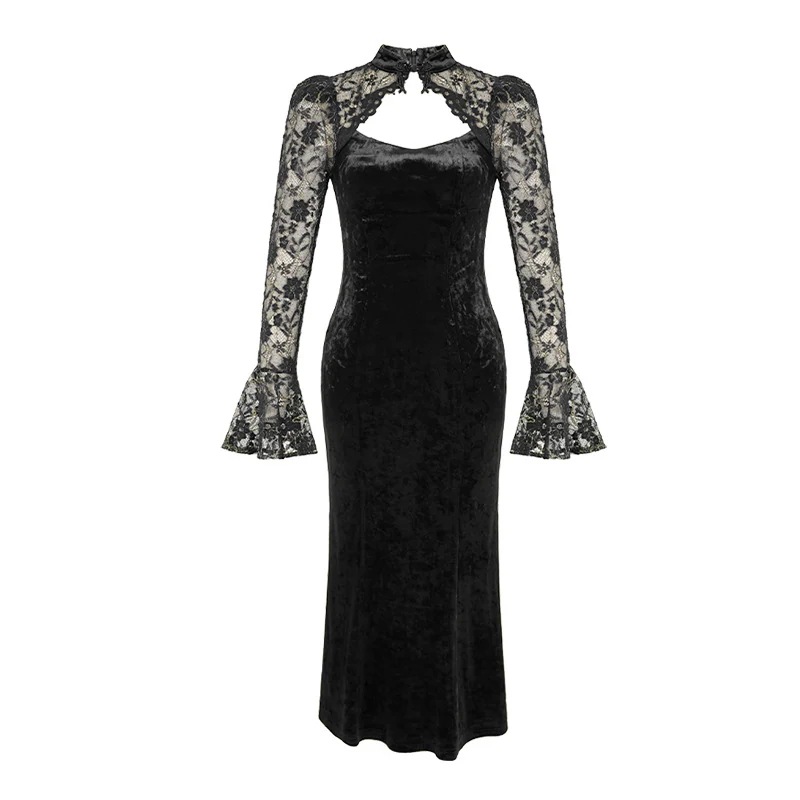 2024秋冬新作中国風改良チャイナドレス中国風ベルスリーブスリムフィットベルベットロングスカート20961