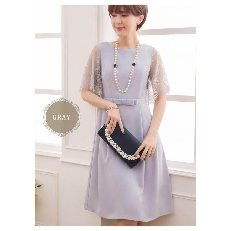 パーティードレス レディース 結婚式 ワンピドレス 半袖 ワンピース 大人 レース ひざ丈 Aライン ドレス ミディアム 20代 30代 40代 ママ 母 OL 送料無料