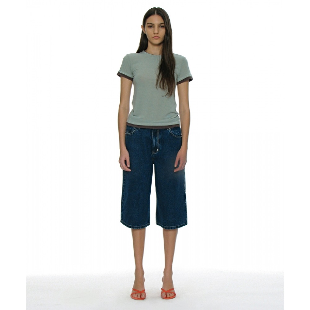 PARTIMENTO 女性用ソフトダブルレイヤーショートスリーブ Tシャツ_ダスティミント PARTIMENTO 女性用ソフトダブルレイヤーショートスリーブ Tシャツ_ダスティミント