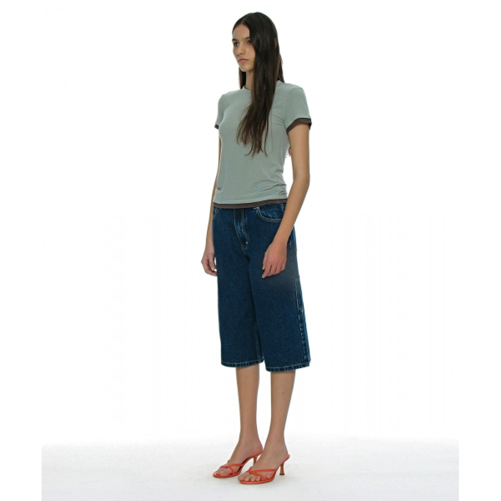 PARTIMENTO 女性用ソフトダブルレイヤーショートスリーブ Tシャツ_ダスティミント PARTIMENTO 女性用ソフトダブルレイヤーショートスリーブ Tシャツ_ダスティミント