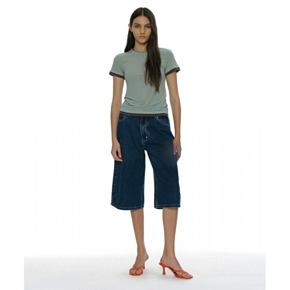 PARTIMENTO 女性用ソフトダブルレイヤーショートスリーブ Tシャツ_ダスティミント PARTIMENTO 女性用ソフトダブルレイヤーショートスリーブ Tシャツ_ダスティミント