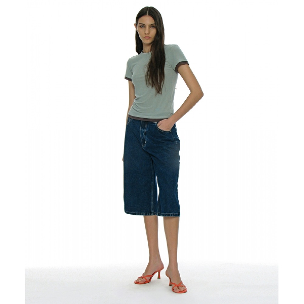 PARTIMENTO 女性用ソフトダブルレイヤーショートスリーブ Tシャツ_ダスティミント PARTIMENTO 女性用ソフトダブルレイヤーショートスリーブ Tシャツ_ダスティミント