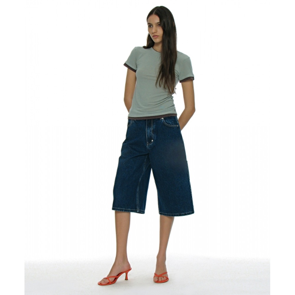 PARTIMENTO 女性用ソフトダブルレイヤーショートスリーブ Tシャツ_ダスティミント PARTIMENTO 女性用ソフトダブルレイヤーショートスリーブ Tシャツ_ダスティミント