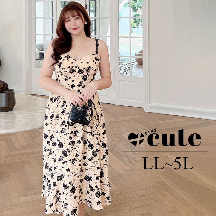 CUTE ファッション 花柄キャミソールロングワンピース