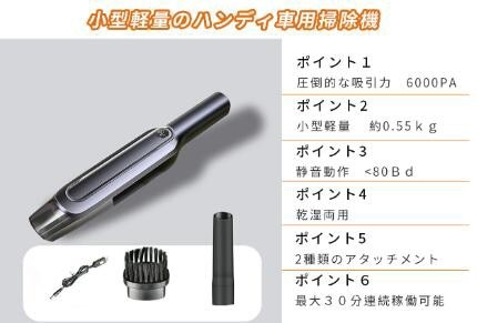 【20%超還元セレクト】ハンディクリーナー コードレスクリーナー 吸引力6000pa 車 卓上 掃除機 乾湿両用 充電式 車用掃除機 軽量 35分間稼働 小型 多重フィルタ