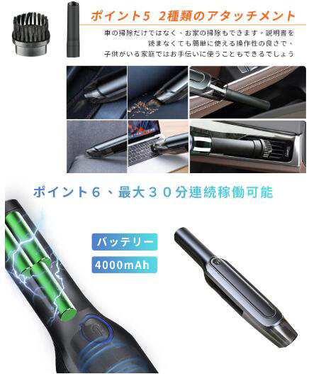 【20%超還元セレクト】ハンディクリーナー コードレスクリーナー 吸引力6000pa 車 卓上 掃除機 乾湿両用 充電式 車用掃除機 軽量 35分間稼働 小型 多重フィルタ