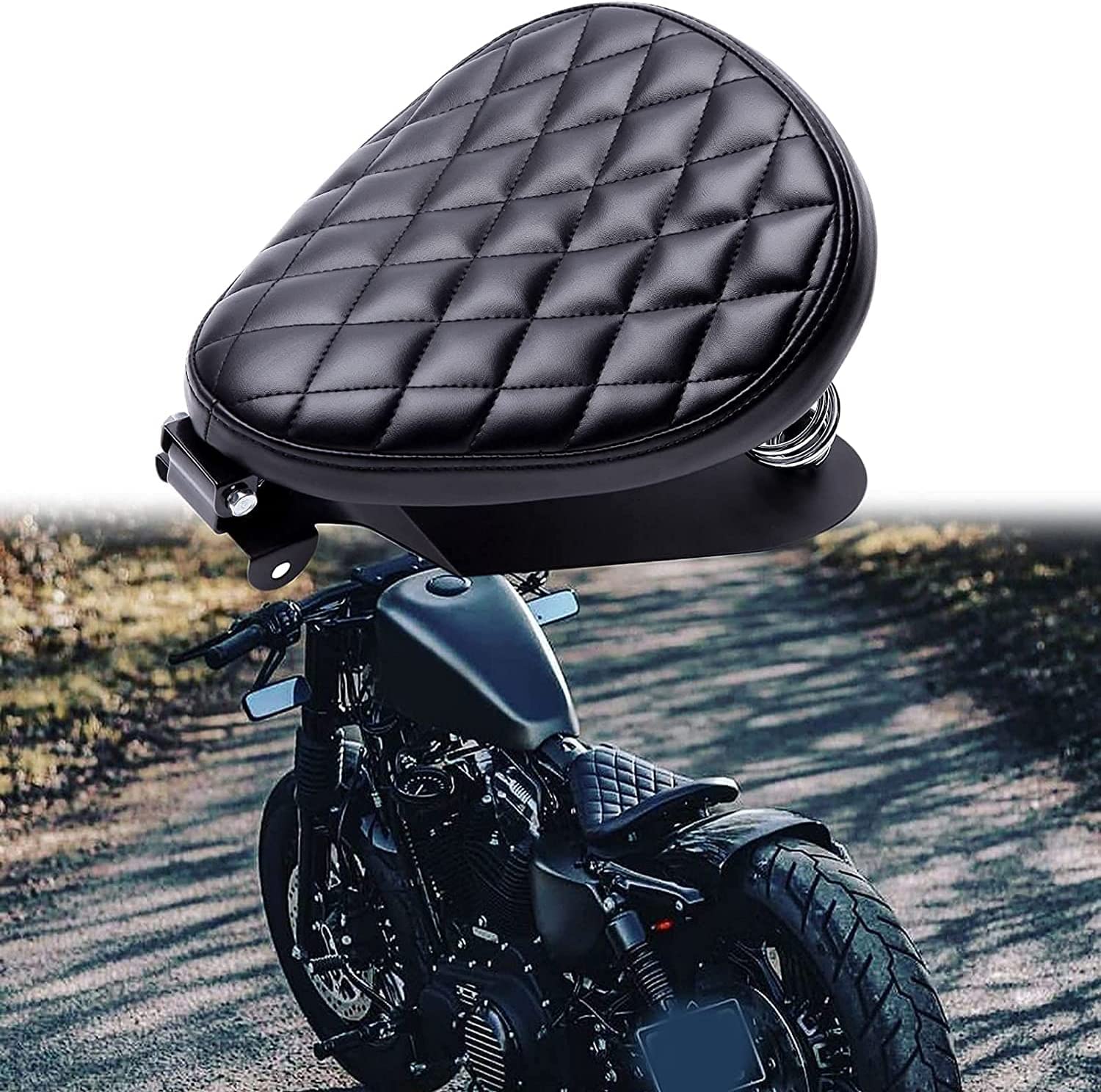 JPMODAO バイク シートカバー スポーツスターXL1200 883 48チョッパーボバーシートカスタム用スプリングブラケットキット付きリッチチョイスブラックレザーソロシート (ひし形) JPMODAO バイク シートカバー スポーツスターXL1200 883 48チョッパーボバーシートカスタム用スプリングブラケットキット付きリッチチョイスブラックレザーソロシート (ひし形)