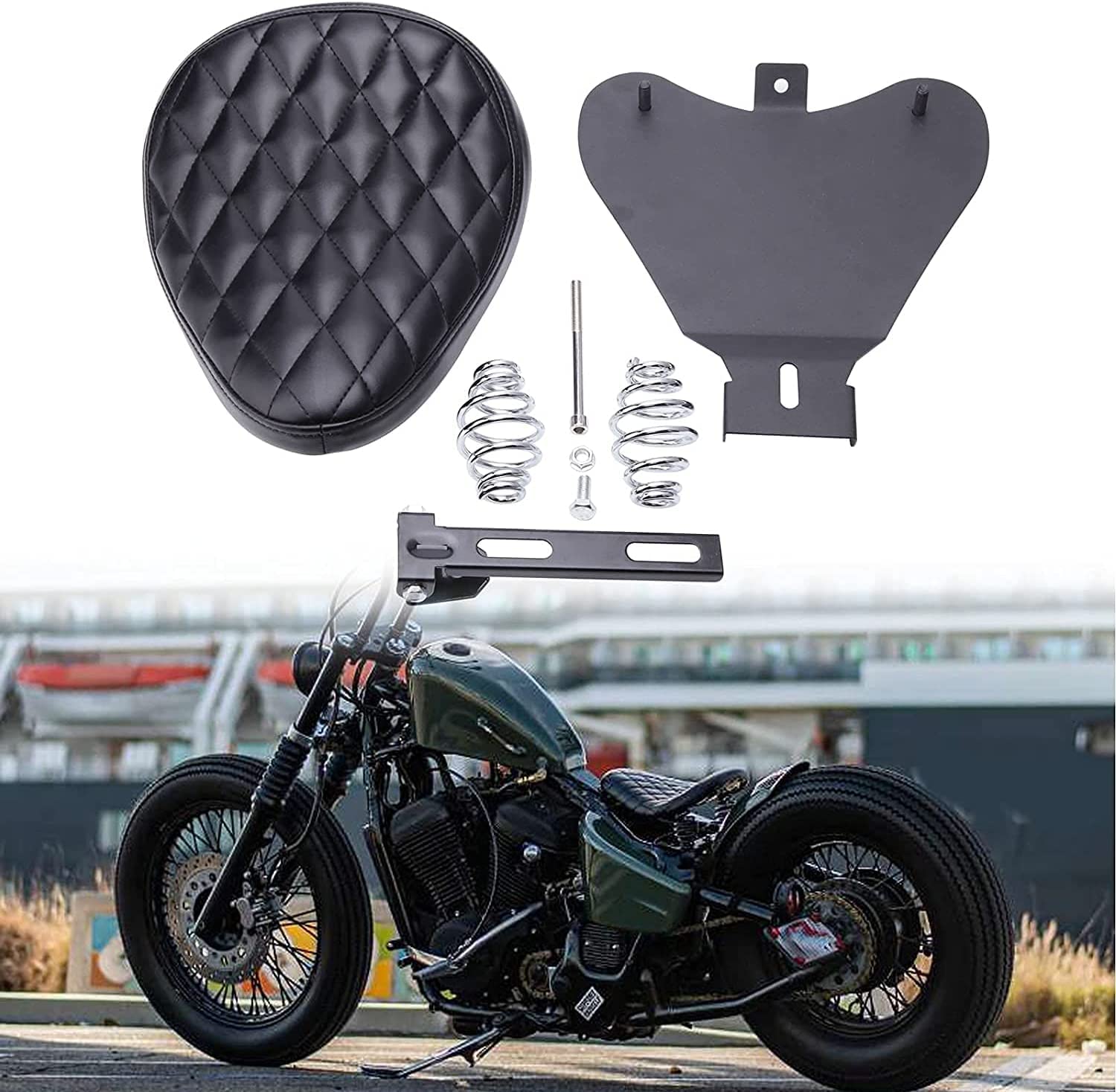 JPMODAO バイク シートカバー スポーツスターXL1200 883 48チョッパーボバーシートカスタム用スプリングブラケットキット付きリッチチョイスブラックレザーソロシート (ひし形) JPMODAO バイク シートカバー スポーツスターXL1200 883 48チョッパーボバーシートカスタム用スプリングブラケットキット付きリッチチョイスブラックレザーソロシート (ひし形)