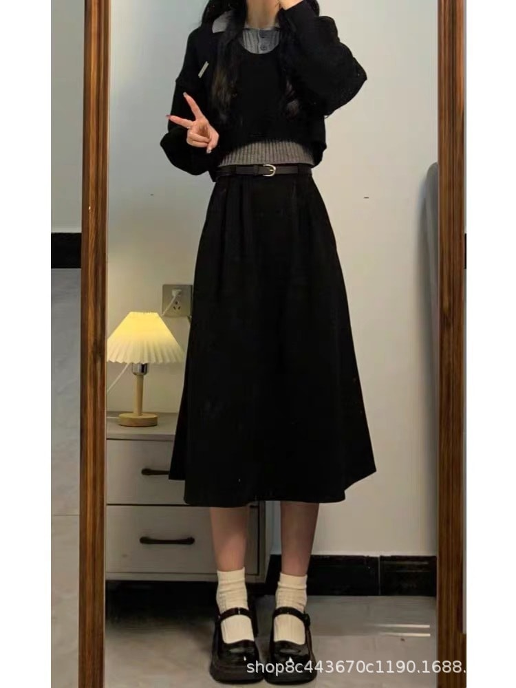 ハイエンドのカスタマイズ-2024 秋と冬のハイエンドショートニットプルオーバーセーター女性のスカートツーピーススーツ気質