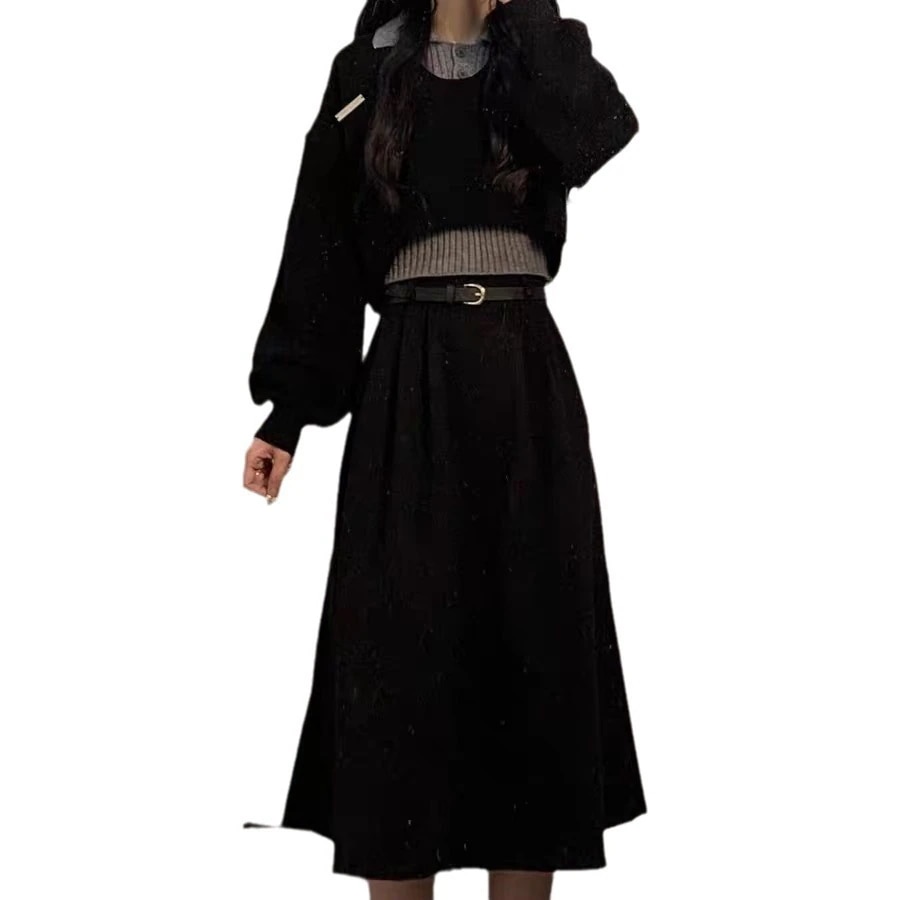 ハイエンドのカスタマイズ-2024 秋と冬のハイエンドショートニットプルオーバーセーター女性のスカートツーピーススーツ気質