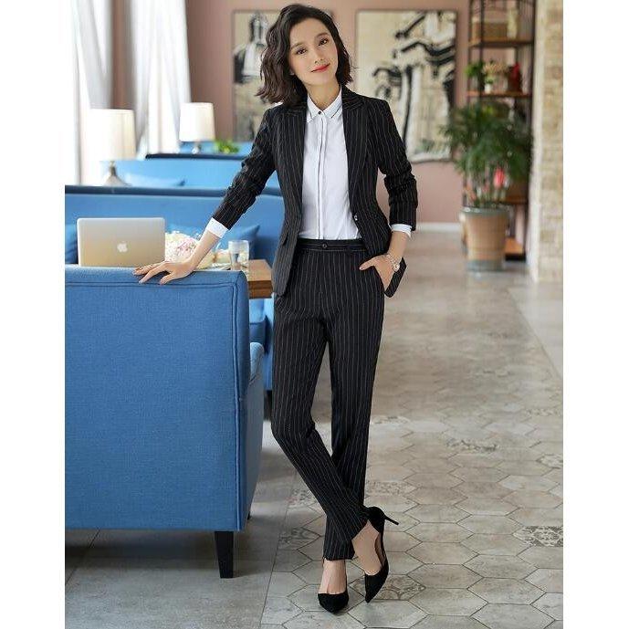 レディースファッション スーツセット パンツセット スカートセットストライプ 事務服 フォーマル 細身シルエット 制服OL 面接 ビジネス 入学式 卒業式 通勤