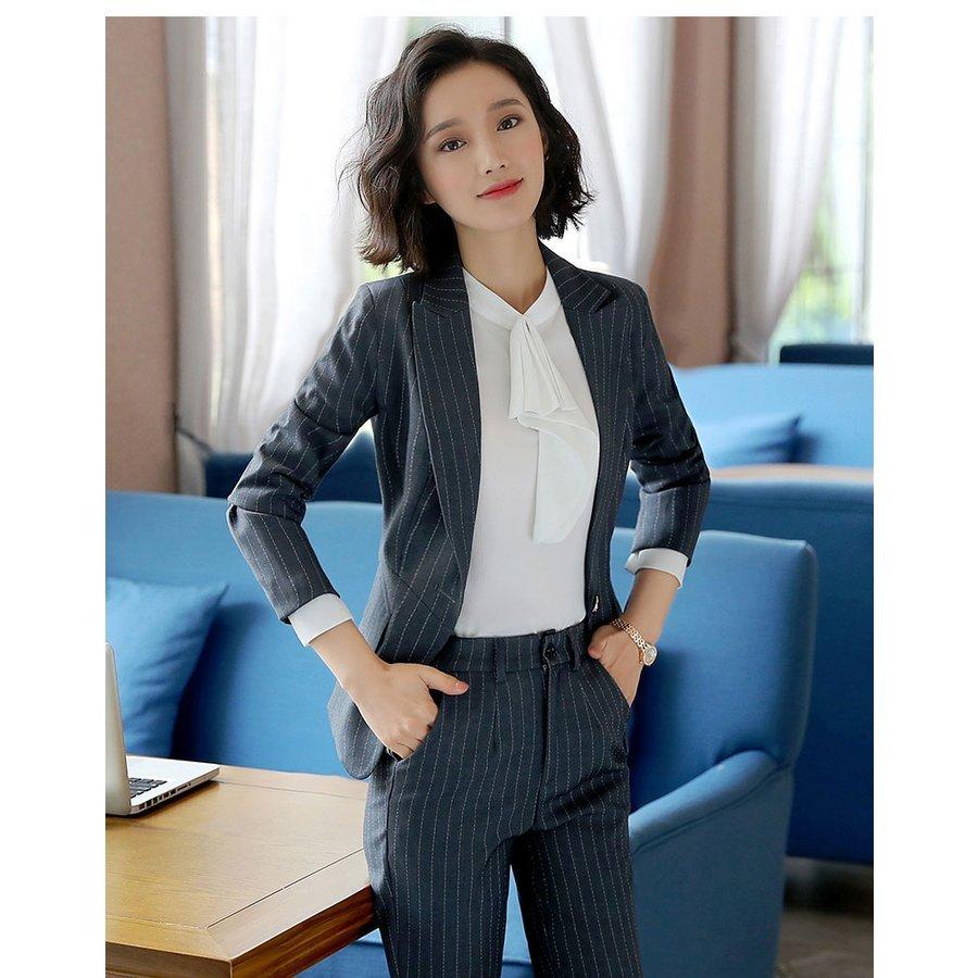 レディースファッション スーツセット パンツセット スカートセットストライプ 事務服 フォーマル 細身シルエット 制服OL 面接 ビジネス 入学式 卒業式 通勤