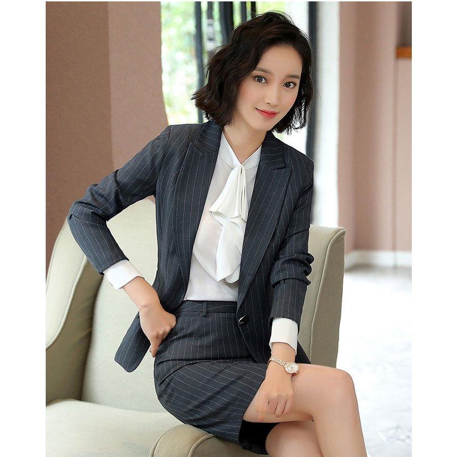 レディースファッション スーツセット パンツセット スカートセットストライプ 事務服 フォーマル 細身シルエット 制服OL 面接 ビジネス 入学式 卒業式 通勤