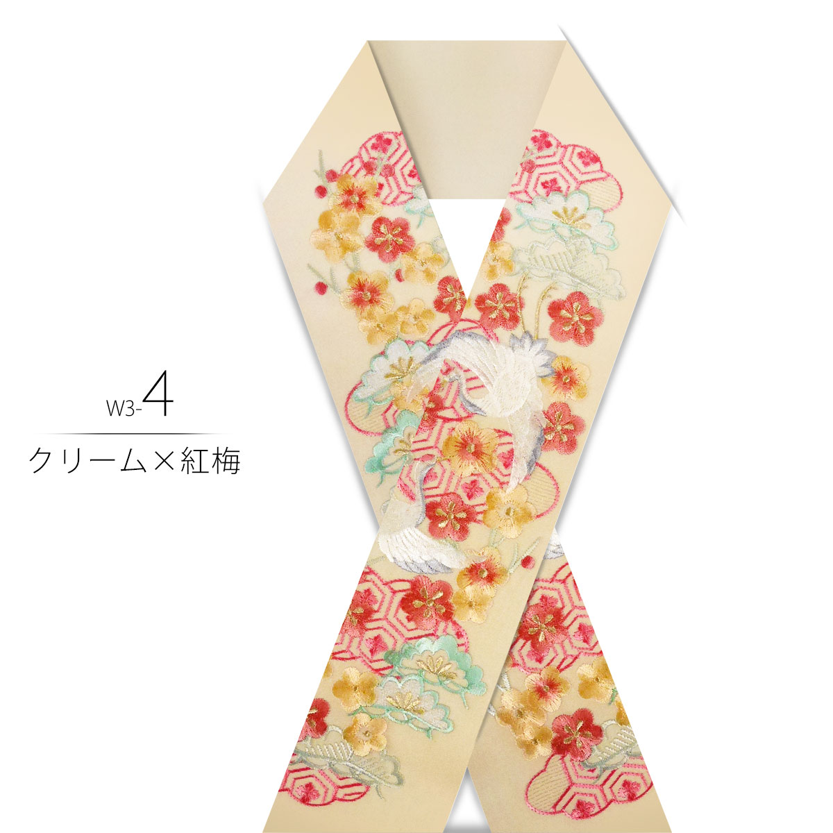 Qoo10] 白金 白 金 くすみカラーの 刺繍 半衿 鶴