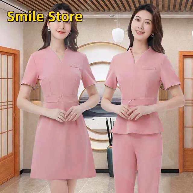 レディース おしゃれ 美容 制服 セットアップ 半袖 歯科衛生士 ワンピース ネイル ユニフォーム 女性 スーツ ジャケット サロン 送料無料 七分袖 エステサロン 通勤