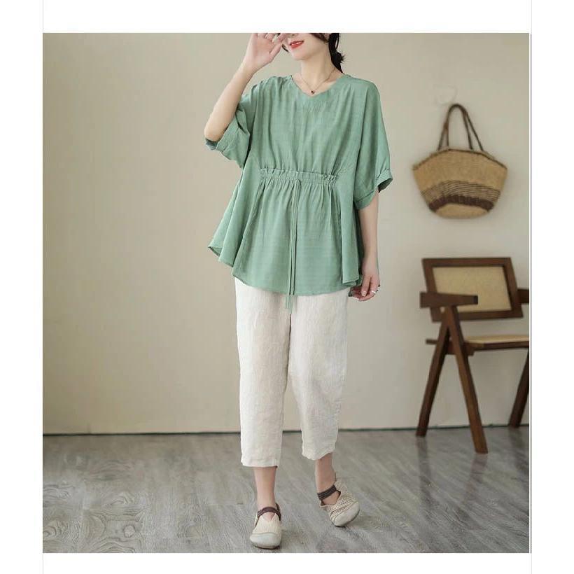 シャツ ブラウス レディース 春秋 長袖 綿 麻 ボリューム袖 Vネック ギャザー シャツ リネン 大きいサイズ 春 夏 秋 オシャレ シンプル カジ