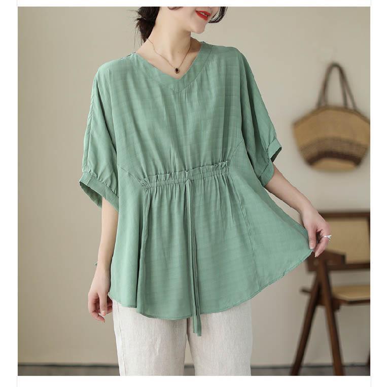 シャツ ブラウス レディース 春秋 長袖 綿 麻 ボリューム袖 Vネック ギャザー シャツ リネン 大きいサイズ 春 夏 秋 オシャレ シンプル カジ