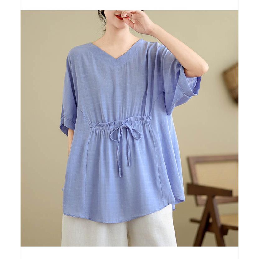 シャツ ブラウス レディース 春秋 長袖 綿 麻 ボリューム袖 Vネック ギャザー シャツ リネン 大きいサイズ 春 夏 秋 オシャレ シンプル カジ