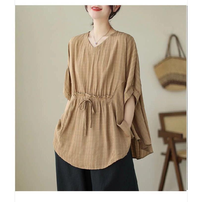 シャツ ブラウス レディース 春秋 長袖 綿 麻 ボリューム袖 Vネック ギャザー シャツ リネン 大きいサイズ 春 夏 秋 オシャレ シンプル カジ
