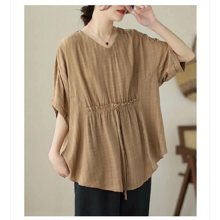 シャツ ブラウス レディース 春秋 長袖 綿 麻 ボリューム袖 Vネック ギャザー シャツ リネン 大きいサイズ 春 夏 秋 オシャレ シンプル カジ