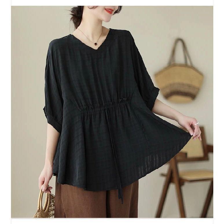 シャツ ブラウス レディース 春秋 長袖 綿 麻 ボリューム袖 Vネック ギャザー シャツ リネン 大きいサイズ 春 夏 秋 オシャレ シンプル カジ
