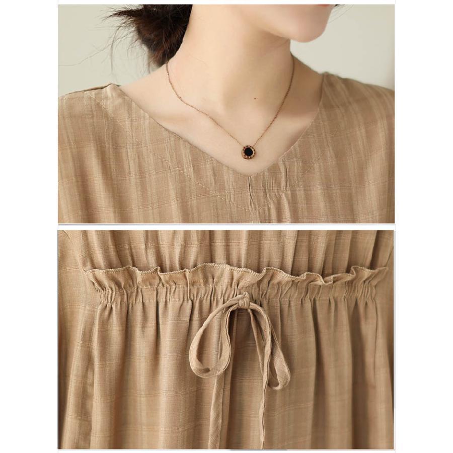 シャツ ブラウス レディース 春秋 長袖 綿 麻 ボリューム袖 Vネック ギャザー シャツ リネン 大きいサイズ 春 夏 秋 オシャレ シンプル カジ