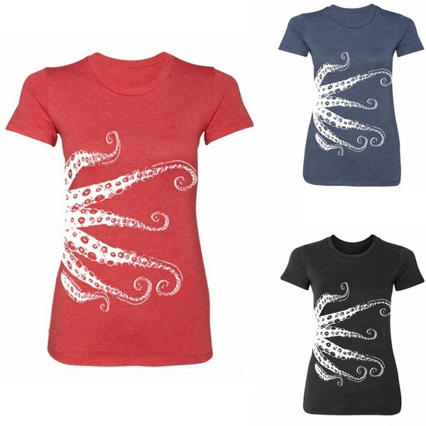 女性ラウンドネックカジュアルTシャツOctopus Printed Tops 女性ラウンドネックカジュアルTシャツOctopus Printed Tops