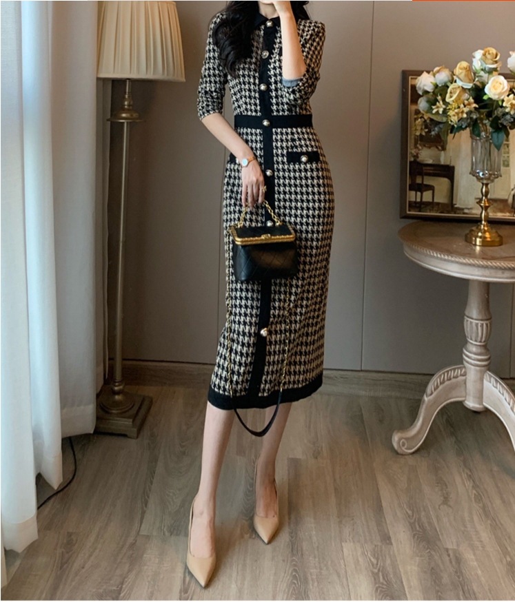 千鳥柄ワンピ 長袖ニットワンピース エレガントコーデ タイトワンピースドレス スカート ワンピース ニットソー プルオーバー オールインワン ロングスカート タイトスカート ニットスカート 膝下 千鳥柄ワンピ 長袖ニットワンピース エレガントコーデ タイトワンピースドレス スカート ワンピース ニットソー プルオーバー オールインワン ロングスカート タイトスカート ニットスカート 膝下
