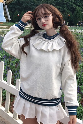 裏/小/秋冬/女性服/韓国風/若いもの/レースの襟/+/ルース/裏起毛/手厚い/セーター/アウターウェア 裏/小/秋冬/女性服/韓国風/若いもの/レースの襟/+/ルース/裏起毛/手厚い/セーター/アウターウェア