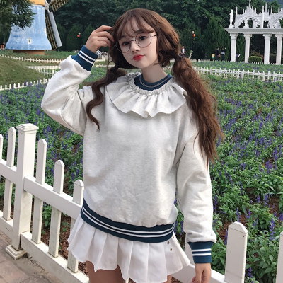 裏/小/秋冬/女性服/韓国風/若いもの/レースの襟/+/ルース/裏起毛/手厚い/セーター/アウターウェア 裏/小/秋冬/女性服/韓国風/若いもの/レースの襟/+/ルース/裏起毛/手厚い/セーター/アウターウェア