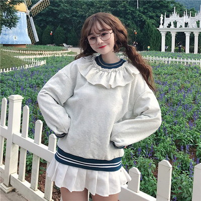 裏/小/秋冬/女性服/韓国風/若いもの/レースの襟/+/ルース/裏起毛/手厚い/セーター/アウターウェア 裏/小/秋冬/女性服/韓国風/若いもの/レースの襟/+/ルース/裏起毛/手厚い/セーター/アウターウェア