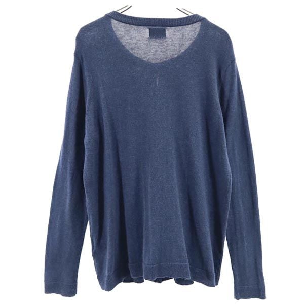 刺繍入り 長袖 コットンニット カーディガン M 紺 レディース