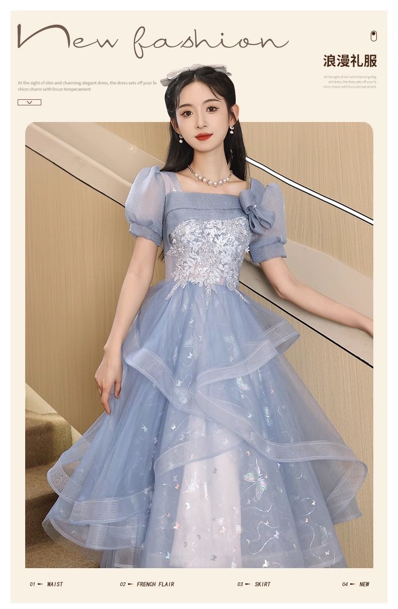 パーティードレス ドレス 便利！2wayワンピース 愛されドッキングワンピース ブルーイブニングドレス 2023 宴会気質ホストスカート女性成人セレモニー通常着用可能