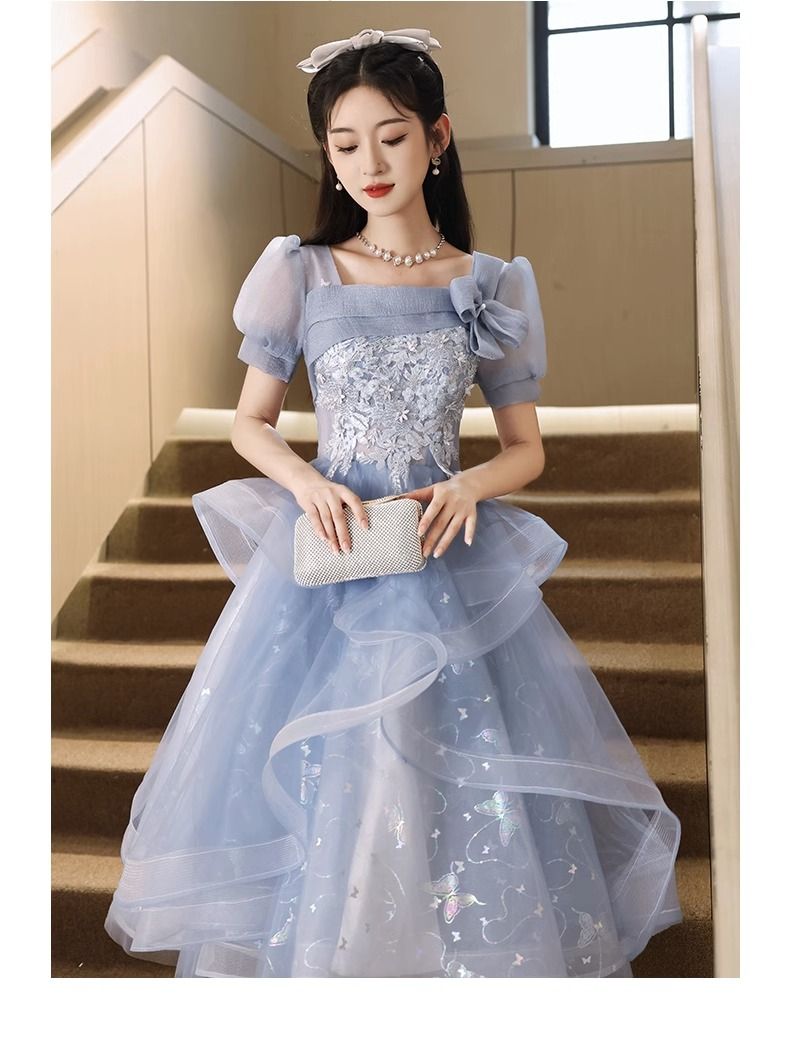 パーティードレス ドレス 便利！2wayワンピース 愛されドッキングワンピース ブルーイブニングドレス 2023 宴会気質ホストスカート女性成人セレモニー通常着用可能