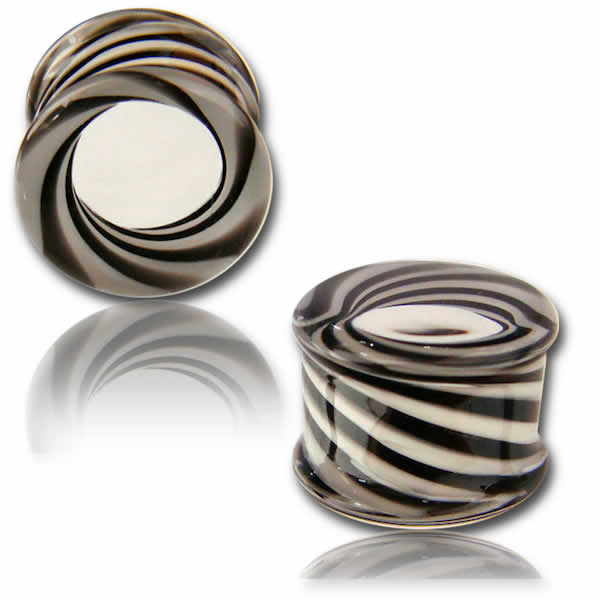 金属アレルギー対応 ボディピアス 0G 00G 12mm パイレックスガラスプラグ ブラックホール 白黒 ゼブラ 男性 女性 ダブルフレア ラージホール 大きい アイレット ct236xxxxxxxx