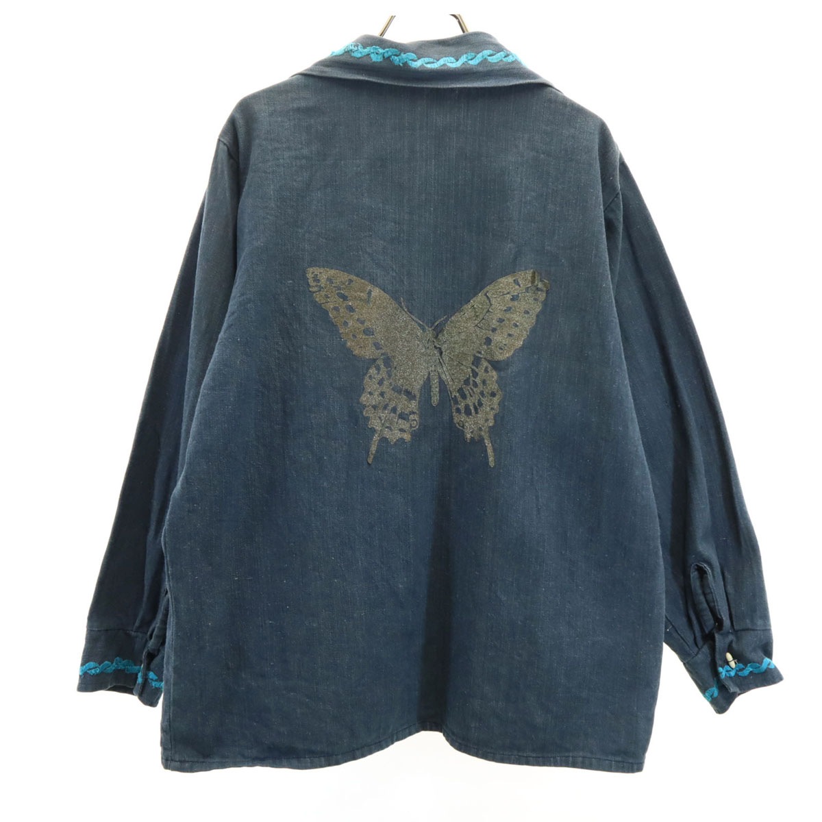 80s 90s オールド 花刺繍 シャツジャケット 40 ネイビー メンズ 古着 80s 90s オールド 花刺繍 シャツジャケット 40 ネイビー メンズ 古着