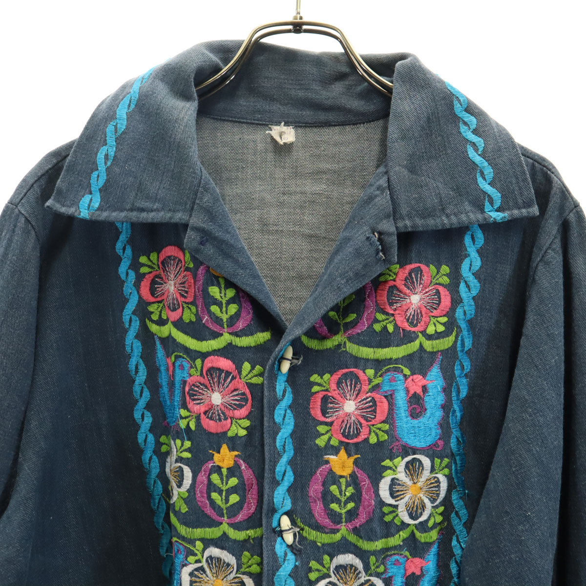 80s 90s オールド 花刺繍 シャツジャケット 40 ネイビー メンズ 古着 80s 90s オールド 花刺繍 シャツジャケット 40 ネイビー メンズ 古着