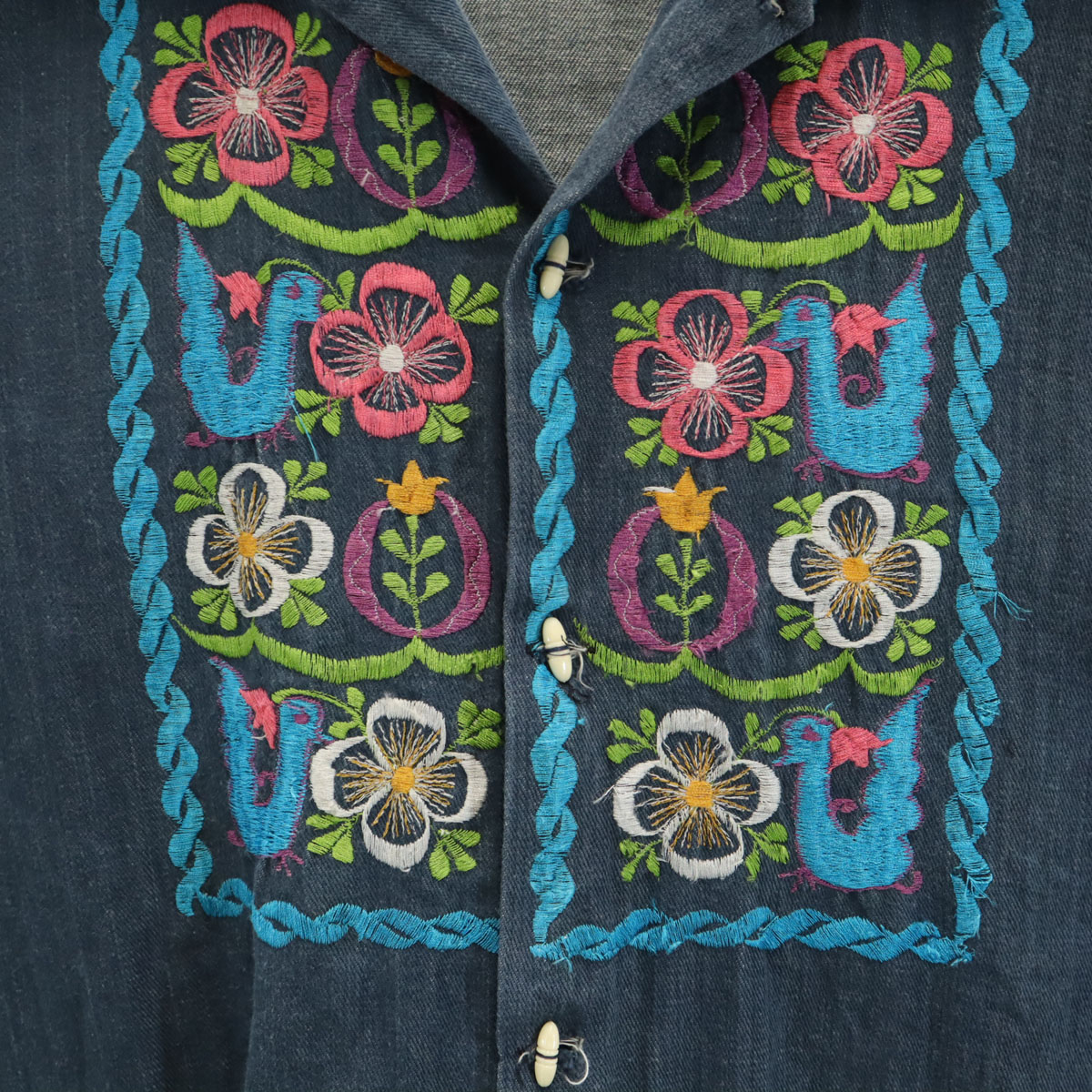 80s 90s オールド 花刺繍 シャツジャケット 40 ネイビー メンズ 古着 80s 90s オールド 花刺繍 シャツジャケット 40 ネイビー メンズ 古着