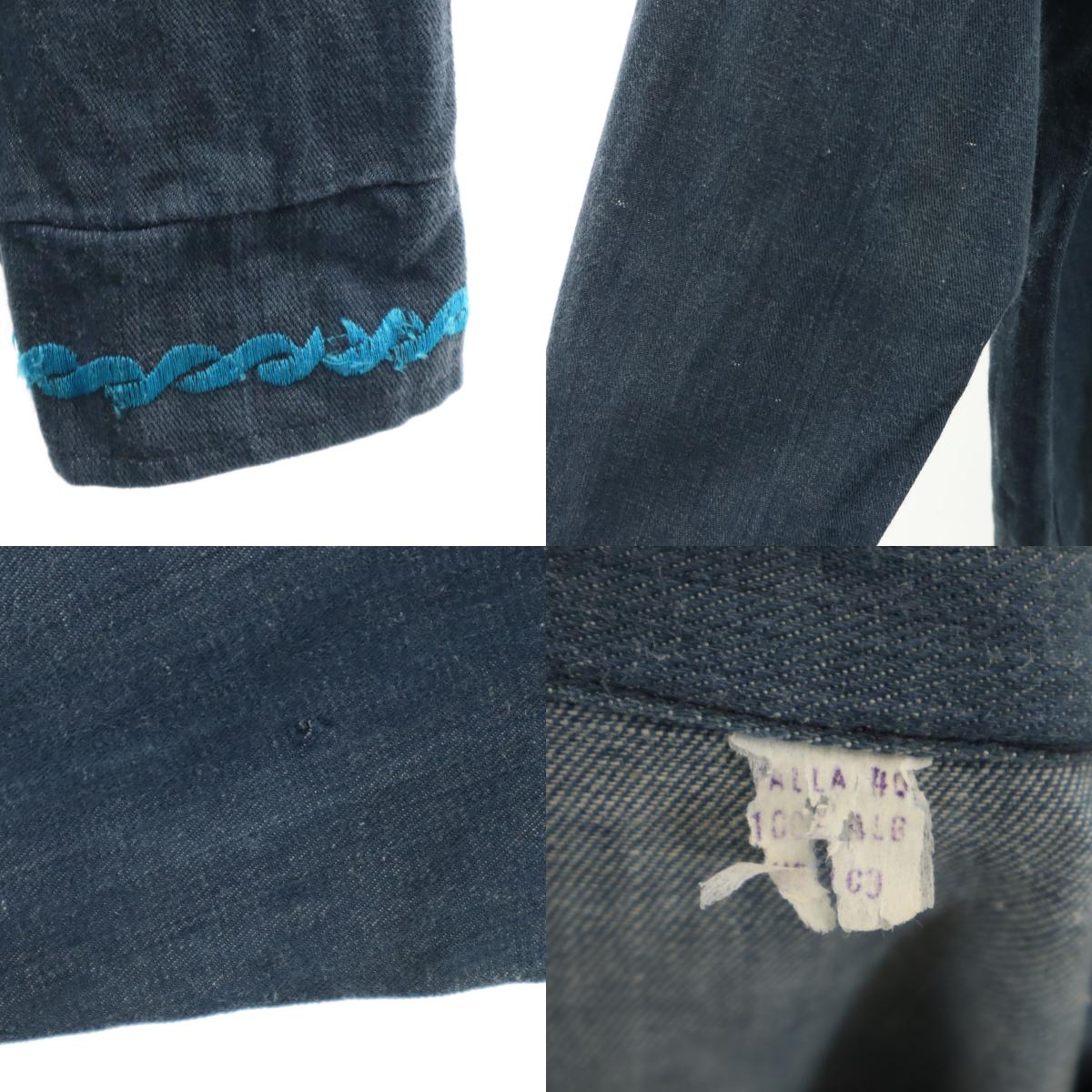 80s 90s オールド 花刺繍 シャツジャケット 40 ネイビー メンズ 古着 80s 90s オールド 花刺繍 シャツジャケット 40 ネイビー メンズ 古着