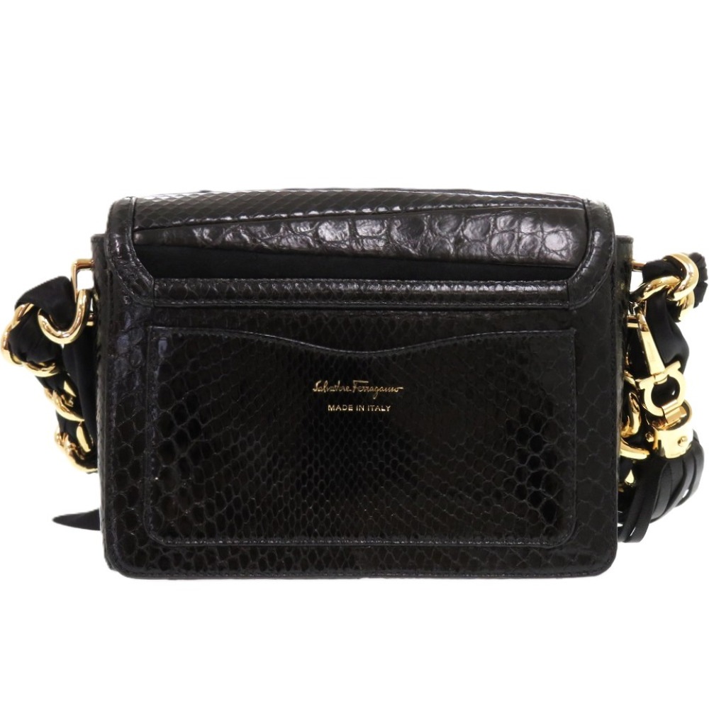 美品 サルヴァトーレフェラガモ ガンチーニ パッチワーク RG-21 G073 ショルダーバッグ レザー/クロコダイル/エキゾチックレザー ブラック 1337【中古】Salvatore Fer 美品 サルヴァトーレフェラガモ ガンチーニ パッチワーク RG-21 G073 ショルダーバッグ レザー/クロコダイル/エキゾチックレザー ブラック 1337【中古】Salvatore Fer
