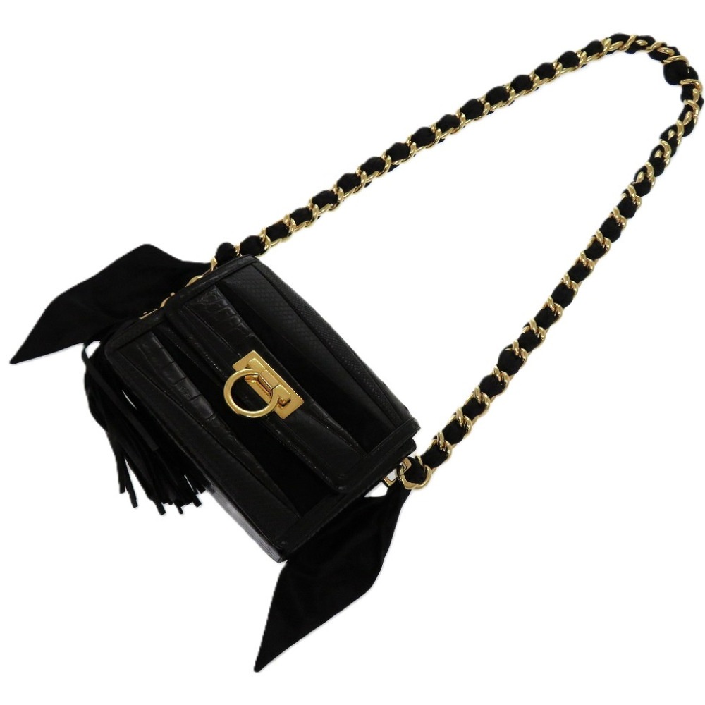 美品 サルヴァトーレフェラガモ ガンチーニ パッチワーク RG-21 G073 ショルダーバッグ レザー/クロコダイル/エキゾチックレザー ブラック 1337【中古】Salvatore Fer 美品 サルヴァトーレフェラガモ ガンチーニ パッチワーク RG-21 G073 ショルダーバッグ レザー/クロコダイル/エキゾチックレザー ブラック 1337【中古】Salvatore Fer