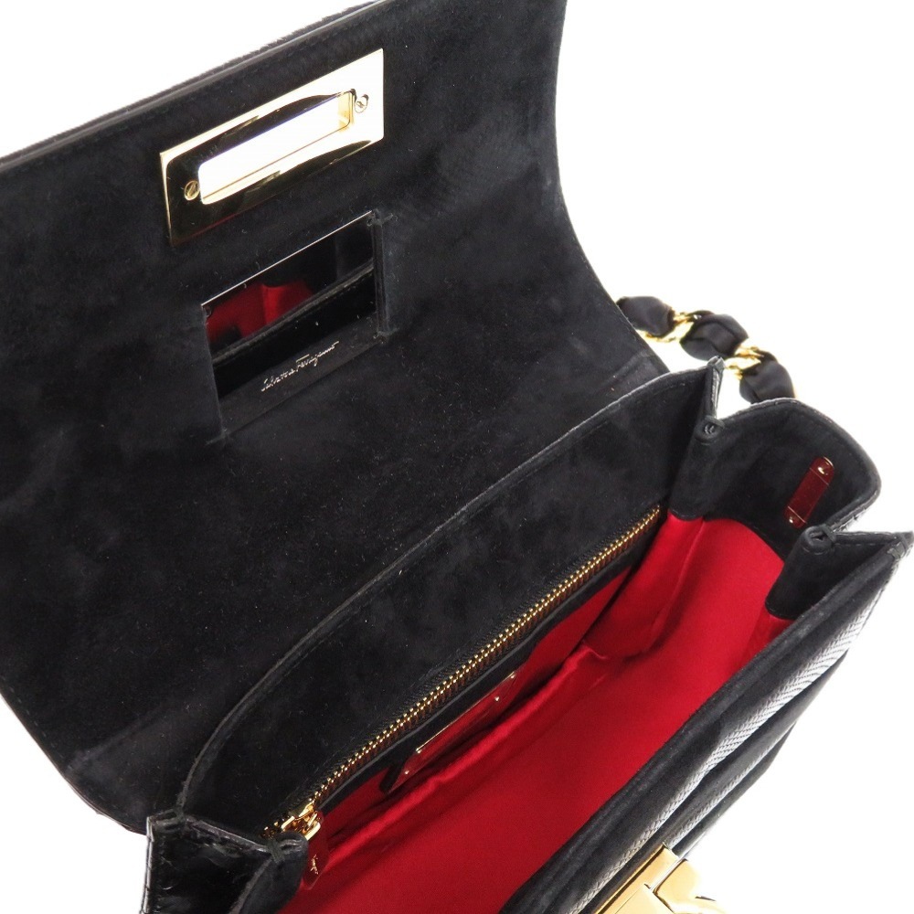 美品 サルヴァトーレフェラガモ ガンチーニ パッチワーク RG-21 G073 ショルダーバッグ レザー/クロコダイル/エキゾチックレザー ブラック 1337【中古】Salvatore Fer 美品 サルヴァトーレフェラガモ ガンチーニ パッチワーク RG-21 G073 ショルダーバッグ レザー/クロコダイル/エキゾチックレザー ブラック 1337【中古】Salvatore Fer