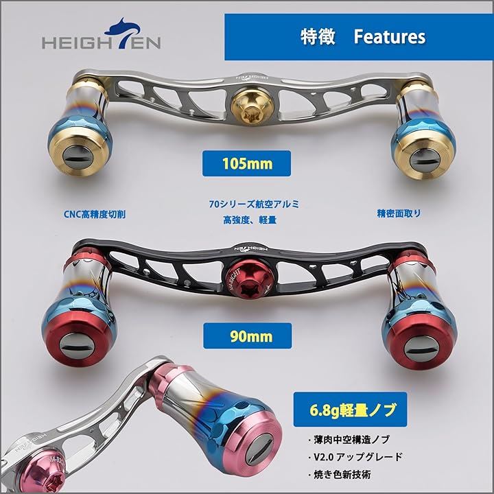 ベイト リール ハンドル 航空アルミ製 シマノ ダイワ アブガルシア 通用 ベイトリール Aurora 0027(V2.0 - 90mm - ガンメタル＆桜ピ)