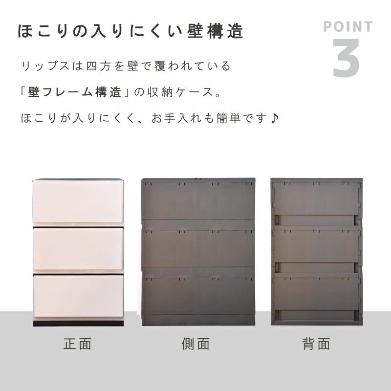 リップス彩355 収納ケース プラスチック 引き出し 製 幅35cm 奥行45cm 5段 ほこりの入りにくい壁タイプ 不透明タイプ クローゼット 押入れ 衣類収納 衣装ケース ＰＰ