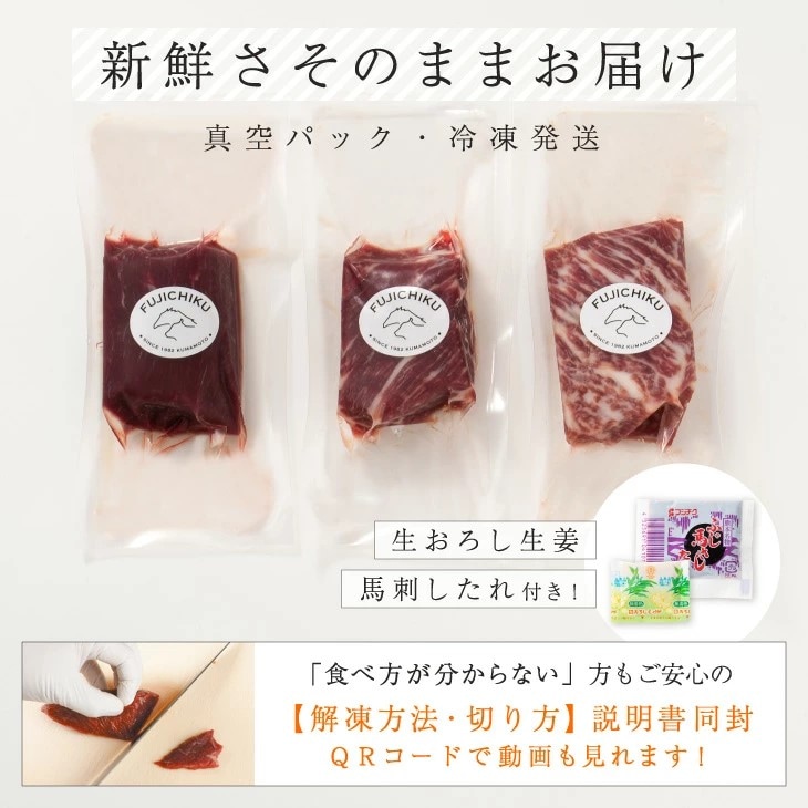 ふじ馬刺し 上赤身と中トロの詰合せ（中トロ 80g x 1, 上赤身80g x 2）　二重包装＆ギフト包装　フジチク