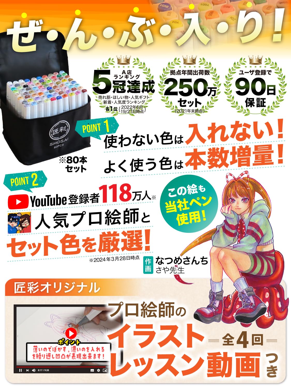 匠彩 イラストマーカー プロ絵師監修72色80本マーカーペン 筆タイプ アルコールマーカー セット