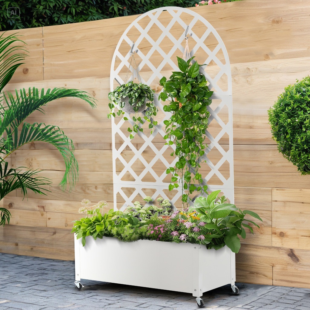 【国内発送Ｍ】1921フェンス プランター付き 目隠し プランター付き 電着塗装 キャスター付き 簡単設置 90*40*170cm 園芸用品 プランター ガーデンラティス プランターボックス 花壇フェ