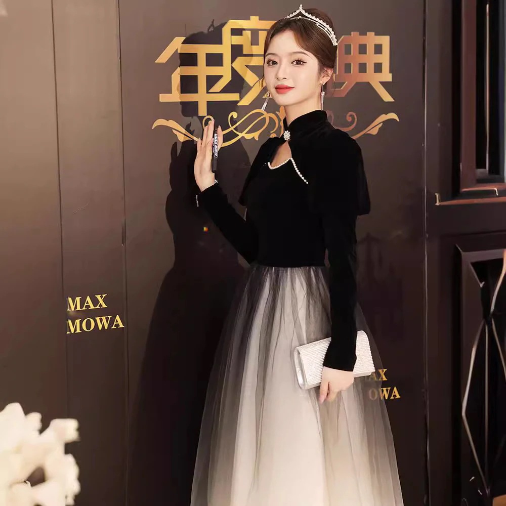 パーティードレス黒のイブニングドレス女性2025しい長袖ドレス パーティードレス黒のイブニングドレス女性2025しい長袖ドレス