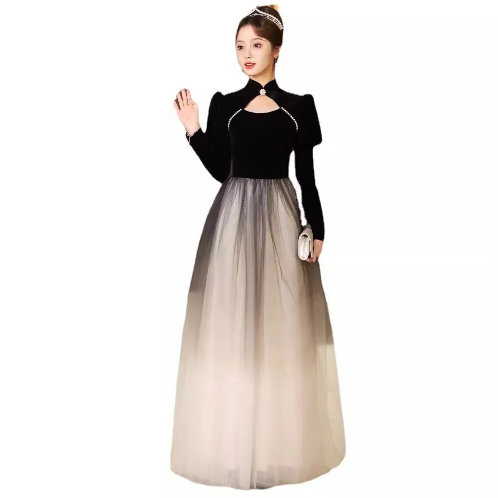 パーティードレス黒のイブニングドレス女性2025しい長袖ドレス パーティードレス黒のイブニングドレス女性2025しい長袖ドレス